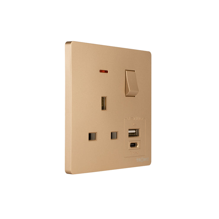 Tronic Single Switch Socket With USB + Type C