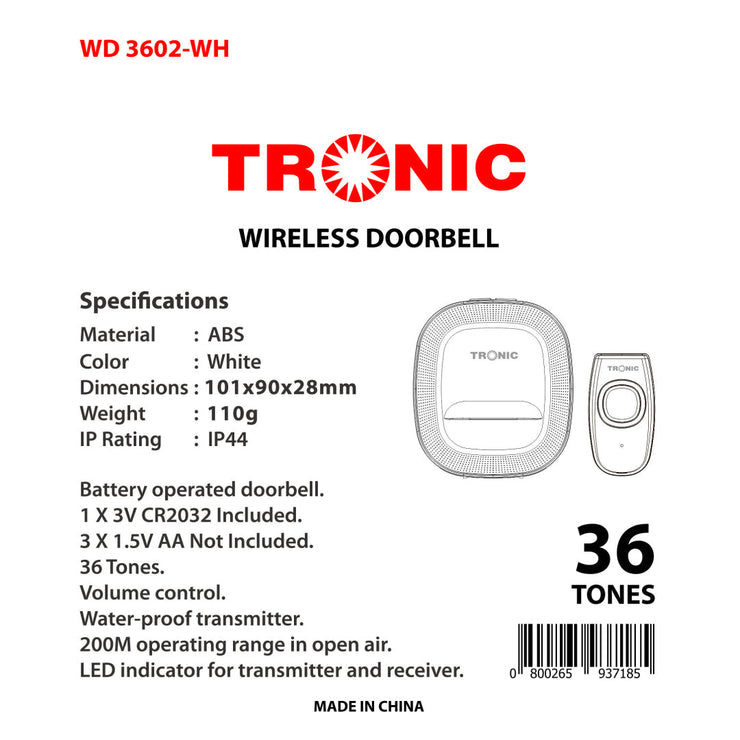 Tronic Wireless Doorbell WD 3602-WH