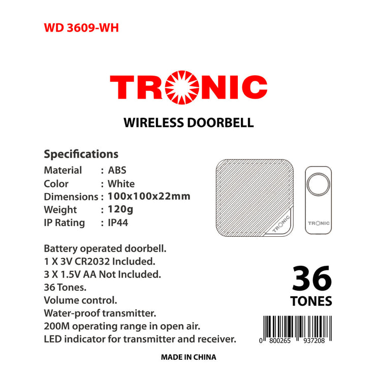 Tronic Wireless Doorbell WD 3609-BK