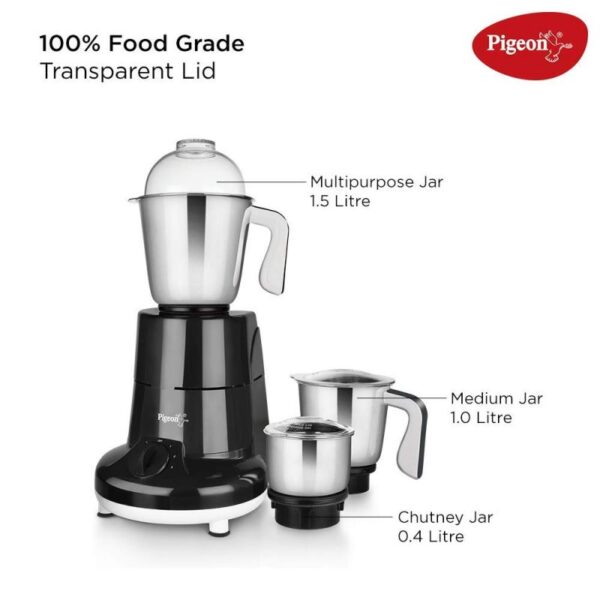 Pigeon Mixer Grinder 750W Stainless Steel Jar Copper Motor ‎Removable Jar Compact Design 1.5L 1.0L 0.4L Jars Especial