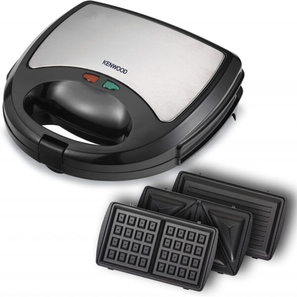 Kenwood Sandwich Maker 3 In 1 Sandwich Grill/Griddle Waffle Dual Plate Press For Toasties Easy To Use &Amp; Clean Non-Stick Plates Compact Size Bread Toaster Smm01.A0Bk