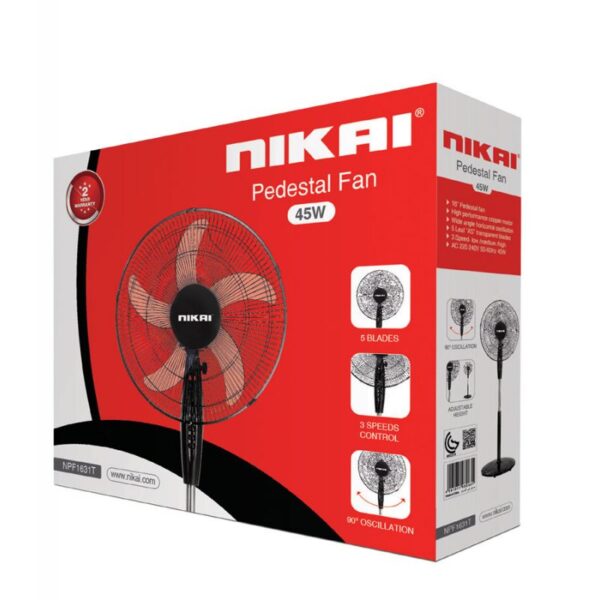 Nikai Stand Fan 16&Quot; 3 Speed 45 W Plastic Blade 5 Leaf “As” Transparent Blades 60 Minutes Timer Wide Angle Horizontal Oscillation Npf1631T