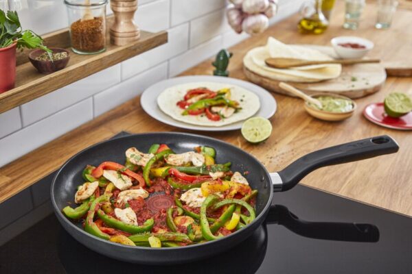 Tefal Total Induction Wokpan 28Cm Non Stick Thermo Signal Titanium Partials 100% Safe Frying Pan Black Aluminium G1521944
