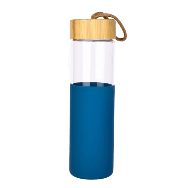 Glass Bottle 650Ml Water Bottle Reusable Bottle With Bamboo Lid &Amp; Cover 9113-650