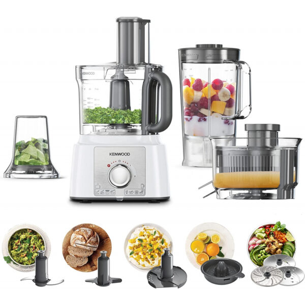 Kenwood Food Processor 1000W Multi-Functional With 3 Stainless Steel Disks Blender Grinder Mill Juicer Extractor Whisk Dough Maker Citrus Juicer Fdp65.750Wh