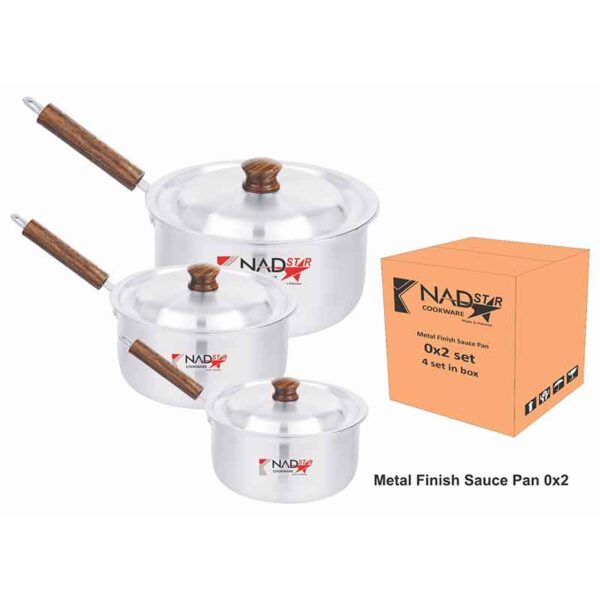 Nadstar Saucepan 3Pcs Set With Lid Smooth Wooden Handle 16-20 0X2
