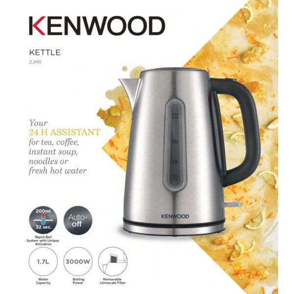 Kenwood Stainless Steel Kettle 1.7L Cordless Electric Kettle 3000W With Auto Shut-Off &Amp; Removable Mesh Filter Zjm11.000Ss