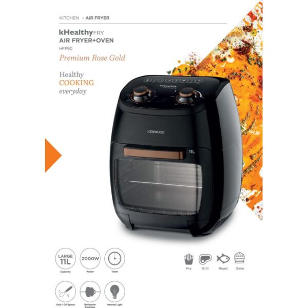 Kenwood Air Fryer Oven 11L 2000W Multi-Functional Air Fryer Cum Microwave Oven For Frying Grilling Broiling Roasting Baking Toasting Heating And Defrosting Hfp90.000Bk