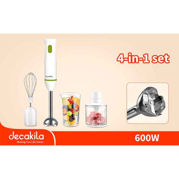 Decakila Hand Blender 4 In1 Multifunction 600W Chopper Bowl 350Ml With Mixer &Amp; Cup With 1 350Ml Chopper Bowl With 1 Whisk With 1 Measuring Cup Kejb038W