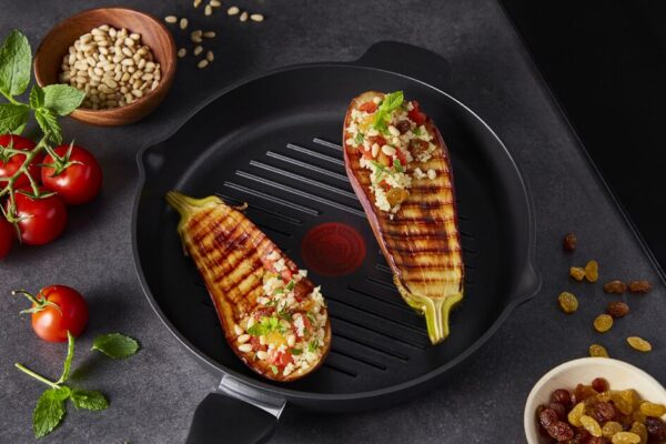 Tefal Unlimited Grill Pan 26X26Cm Titanium Non Stick Anti Scratch Safe Non Stick G6 Unlimited Round Grillpan With Pouring Edge Frying Pan Black Cast Aluminum E2294074