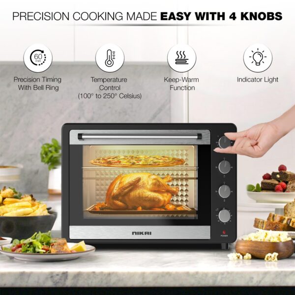 Nikai Oven 75L 2200W Oven Rotisserie Function &Amp; 120 Minutes Timer With Stay On Multiple Accessories High-Efficiency Heating Indicator Light - Nt75Rcz