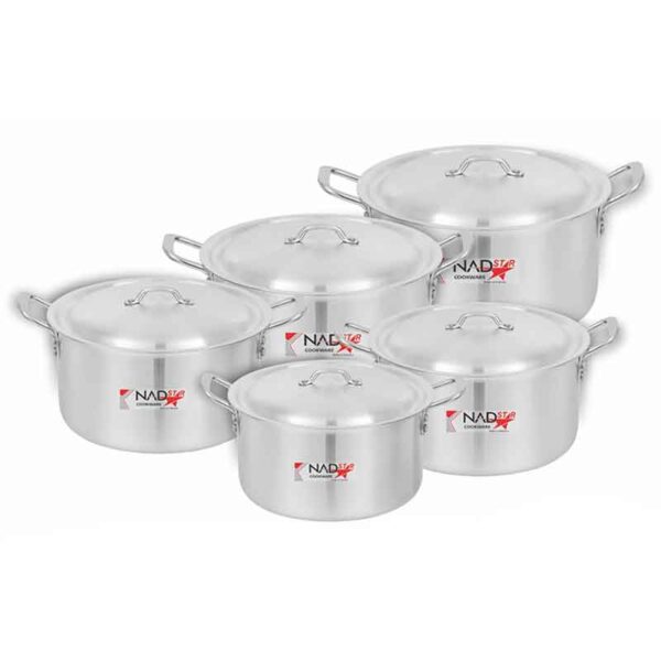 Nadstar Cookware Set 5Pcs Set With Lid &Amp; Handle Metal Finish Sufuria 4L 5.5L 7L 9L 12L 2X6
