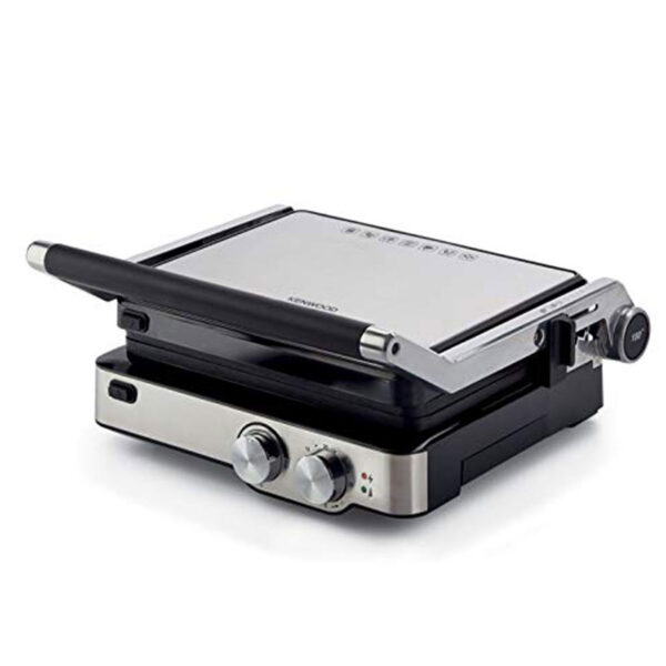 Kenwood Grill 2000W Contact Health Grill Panini Press With Variable Temperature Timer 3 Grill Positions For Panini Burger Sandwich Pizza Steak Chicken Fish Vegetables Hgm80.000Ss