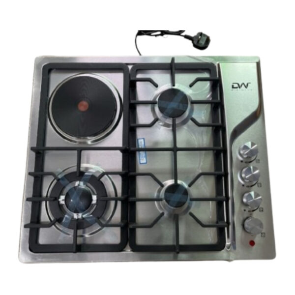Digi Wave Hob 3 Gas Burner With1 Hot Plate Auto Ignition 60X60X 8Mm Steel Body Dwgc 2003