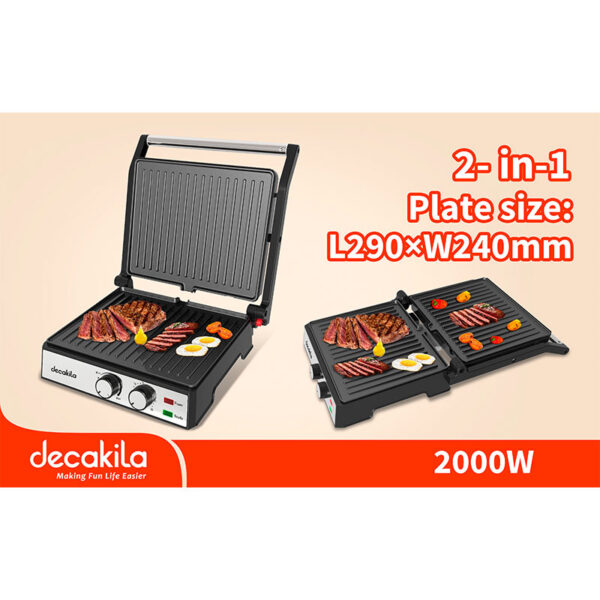 Decakila Contact Grill 2In1 4 Slice 2000W Non Stick Non Stick Coating Cool Touch Safe Handle Keec079M