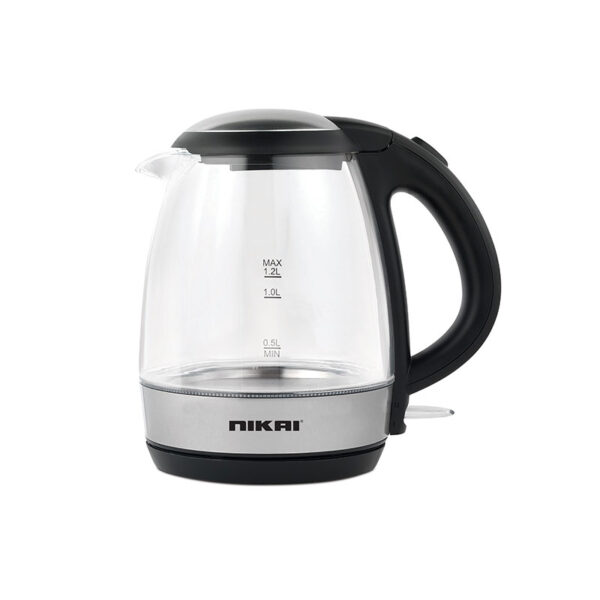 Nikai Kettle Glass Body 1.2L  2200W Compact Cordless Electric Glass Kettle Boiler Automatic Shut Off Boil Dry Protection Led Indicator Integrated Filter 360° Rotating Base Nk303G
