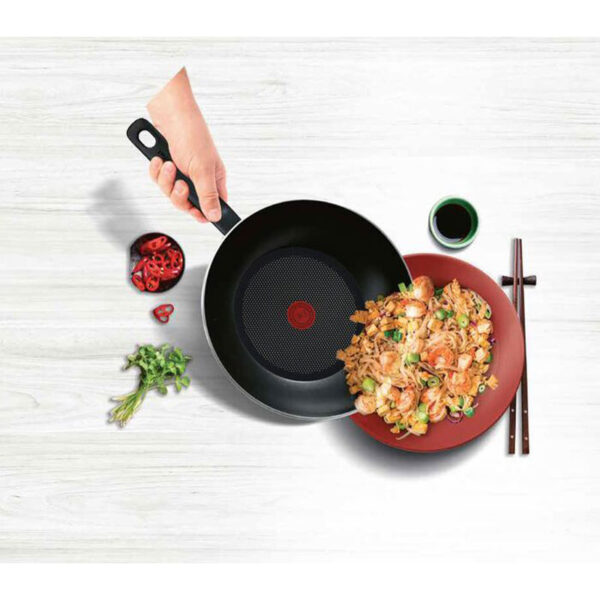 Tefal Super Cook Wok Pan 28Cm + Lid Non Stick Thermo Signal 100% Safe Frying Pan Black Aluminium B4591684