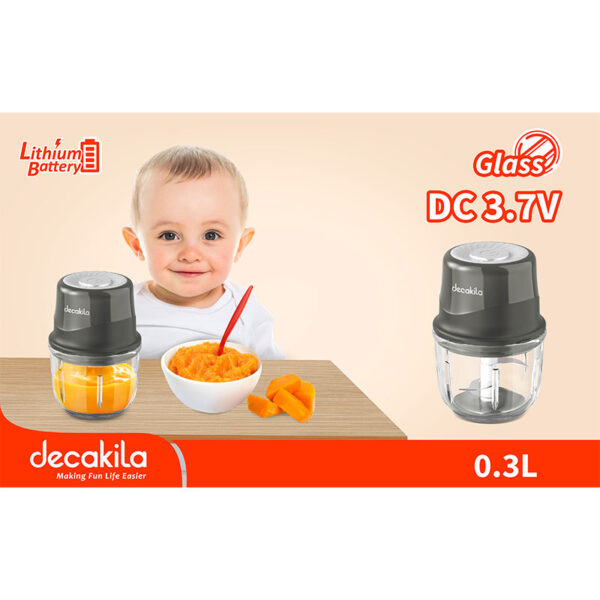 Decakila Mini Chopper 1500Mah Cordless 30W Battery Operated 0.3L 3 Ss Blades One Speed Button Control Press-Control Kmmg008G