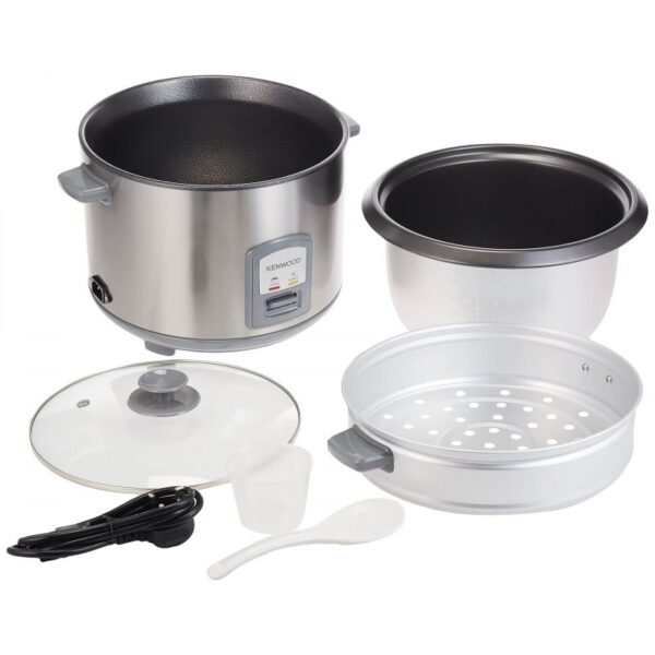 Kenwood 2-In-1 Rice Cooker 1.8L 10-Cups Rice With Food Steamer Basket Non-Stick Cooking Pot Temepered Glass Lid Warm/Cook Lights Spatula Holder Detachable Cord Rcm45.000Ss