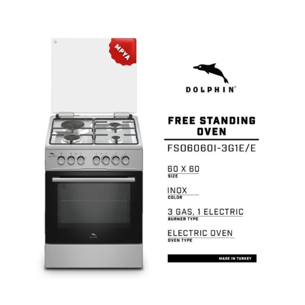 Dolphin Free Standing Cooking Range 60X60 3 Gas Burners 1 Electric Hot Plate &Amp; Electric Oven Inox Fs06060I-3G1E/E