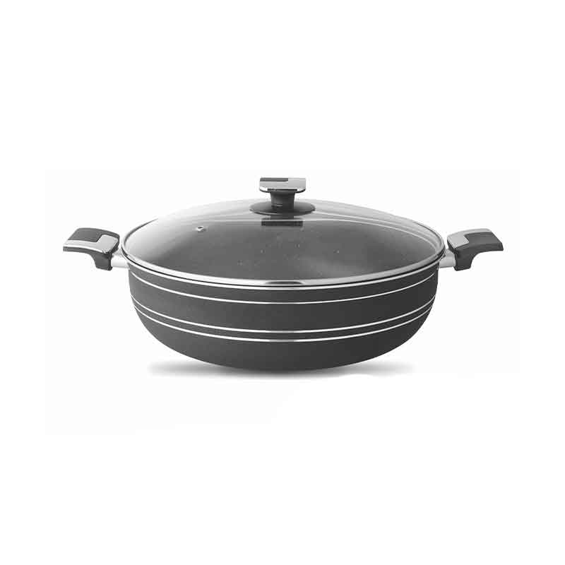 Nadstar Majestic Wok 28Cm With Handle &Amp; Lid Non Stick Marble Coating Heat Tempered Glass Lids Heat Resistant Bakelite Handles For Easy Grip W28
