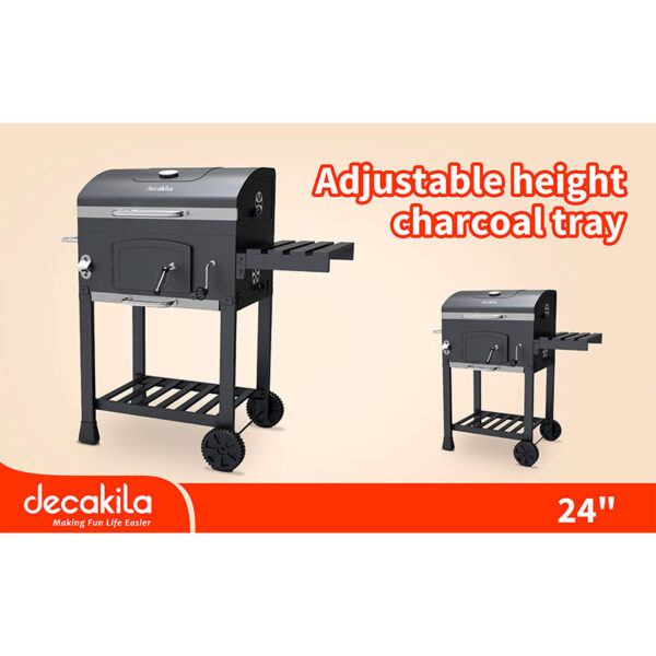 Decakila Barbeque Gas Grill 24&Quot; With Thermostat Cooking Area 52X48 Cm Chorme Wire Warming Rack Black W/ Stand Kmcc008B