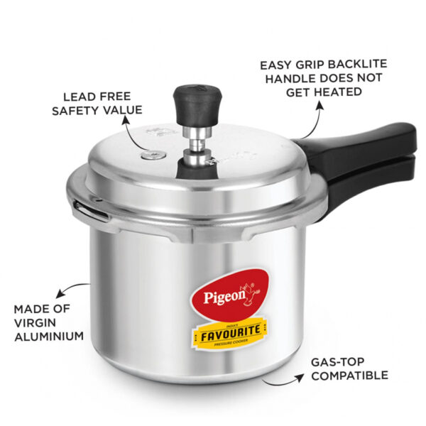 Pigeon Pressure Cooker 5L Deluxe Aluminium Outer Lid Gas Stove Compatible Ergonomically Designed Handle Pp5