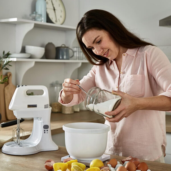 Kenwood Stand Mixer Hand Mixer (Electric Whisk) 450W With 3.4L Rotary Bowl 5 Speeds + Turbo Button Twin Stainless Steel Kneader And Beater For Mixing Whipping Whisking Kneading Hmp32.A0Wh
