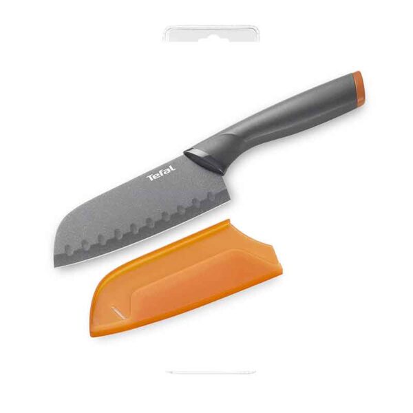 Tefal Fresh Kitchen Santoku Knife With Cover 12Cm Titanium Non Stick Coating Ideal For Slicing &Amp; Chopping All Types Of Food High Performance Stainless Steel K1220104
