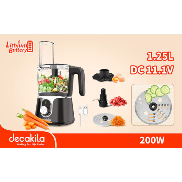Decakila Cordless Food Processor 1.25L 200W Chopping Slicing &Amp; Cutting Dc 11.1V Lithium Battery Kmmg005B