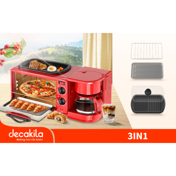 Decakila Breakfast Maker 1050W 3 In 1 Multi Function 9L Oven Coffee Maker &Amp; Fryer Including Accessories Coffee Pot Frying Pan Bake Rack Bake Tray Keev003R