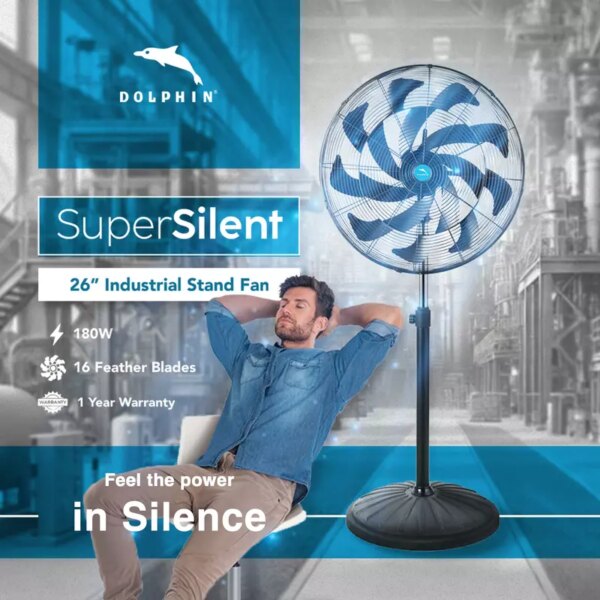 Dolphin Industrial Stand Fan 26&Quot; Super Silent Me-Sf26F