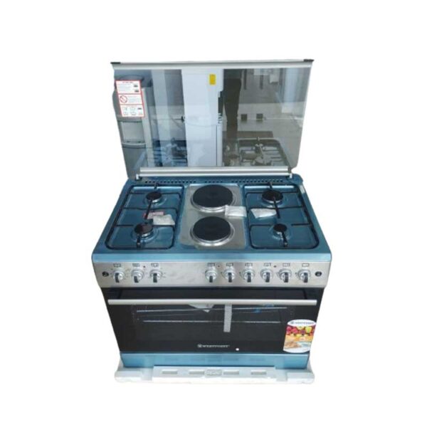 Westpoint Freestanding Cooker 4 Gas 2 Electric Plates Electric Oven With Grill Glass Lid. Auto Ignition Inox Wcer9642E8X