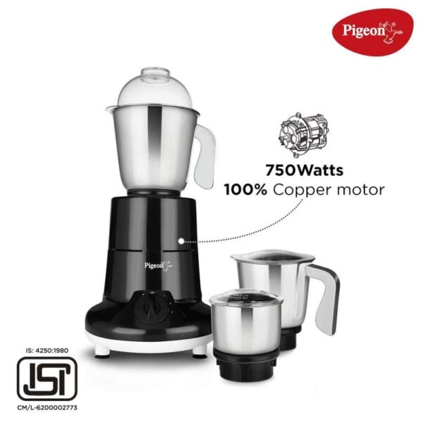 Pigeon Mixer Grinder 750W Stainless Steel Jar Copper Motor ‎Removable Jar Compact Design 1.5L 1.0L 0.4L Jars Especial