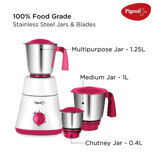 Pigeon Mixer Grinder 550W Abs 10500Rpm With 3 Stainless Steel Jars For Dry Grinding &Amp; Wet Grinding Classic Pro