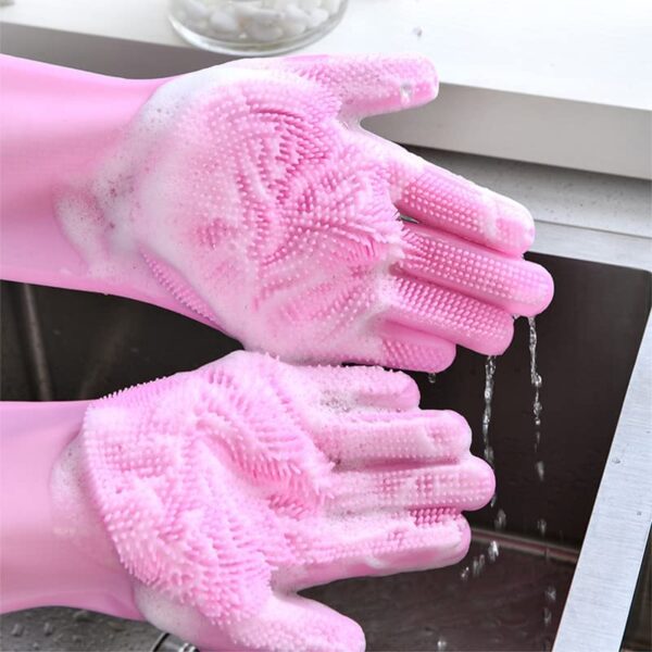 Silicone Hand Gloves Reusable Heat Resistant For Kitchen Bathroom Dishwashing Pet Grooming Car Washing 1 Pair