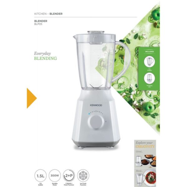 Kenwood Blender 1.5L Plastic Jar 300W With Mill &Amp; 2 Speed Pulse &Amp; Ice Crush Function Blp05.150Wh