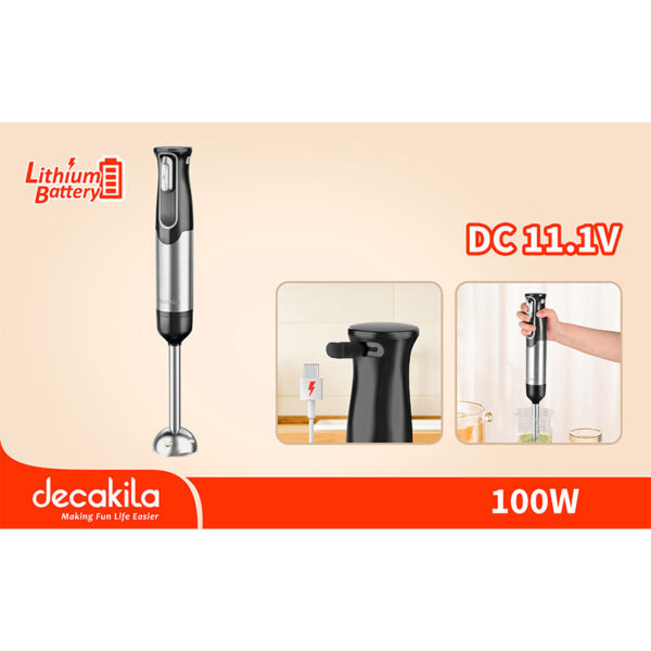 Decakila Hand Blender Cordless 100W Led Display 16V Battery Operated 2000Mah Sus Shaft Blend Rod 5-Speed Control Kmjb023B