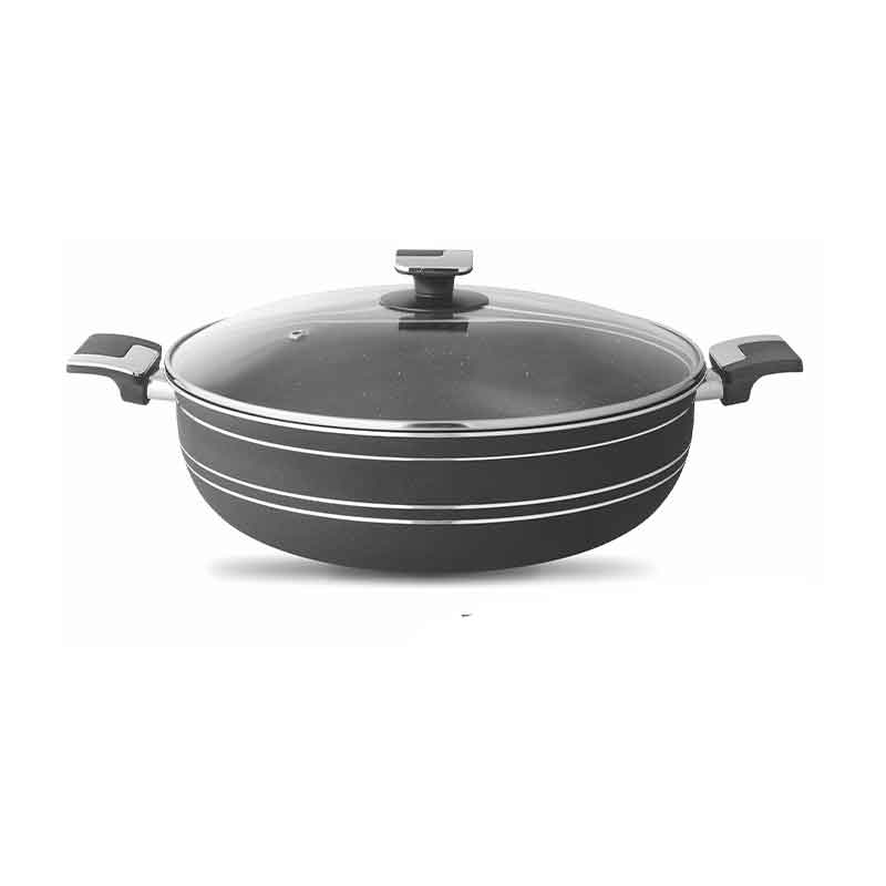 Nadstar Majestic Wok 36Cm With Handle &Amp; Lid Non Stick Marble Coating Heat Tempered Glass Lids Heat Resistant Bakelite Handles For Easy Grip W36