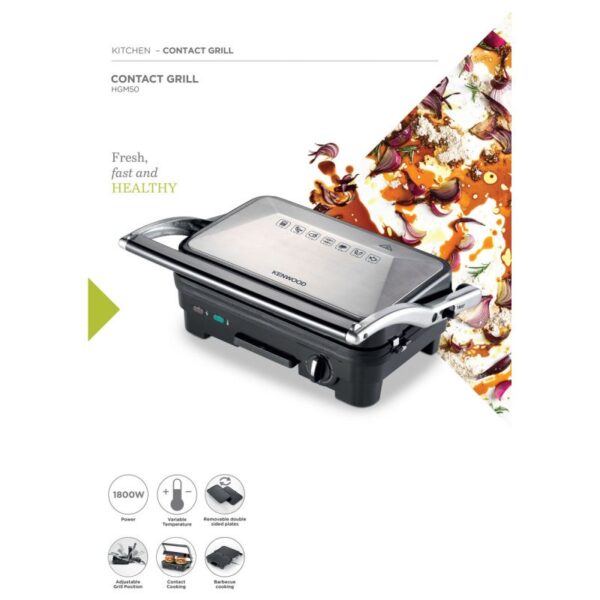 Kenwood Electric Contact Grill Metal 1800W Hgm50.000Si