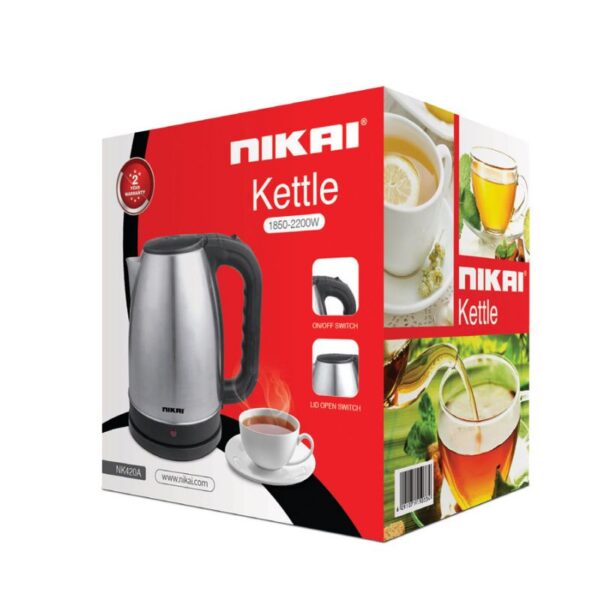 Nikai Electric Kettle 1.7L Stainless Steel 2200W With Filter And Boil Dry Protection With Auto-Shut Lid Nk420A