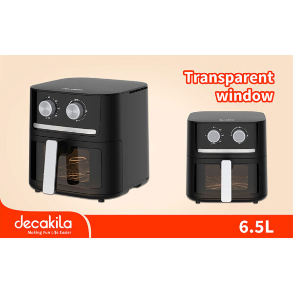Decakila Air Fryer 6.5L Transparent Window 1600W Non-Slip Feet 60 Min Timer Single Pot With Pon-Stick Coat Low Oil Fryer Keec085B