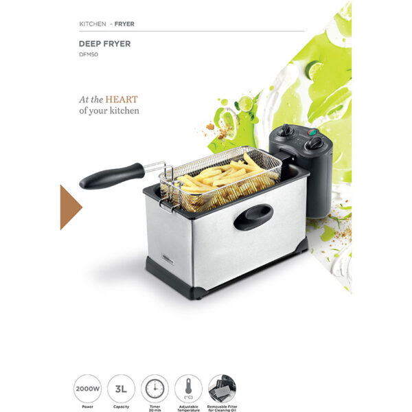 Kenwood Deep Fryer 3L 2000W With View Window And Stainless Steel Lid For Home Kitchen Dfm50.000Ss