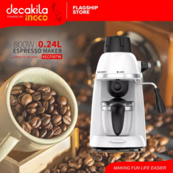 Decakila Espresso Maker 0.24L 800W Die-Casting Aluminum Alloy Boiler With Fronting Function Boil-Dry Protection Kecf007W