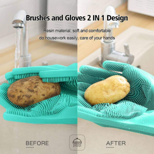 Silicone Hand Gloves Reusable Heat Resistant For Kitchen Bathroom Dishwashing Pet Grooming Car Washing 1 Pair