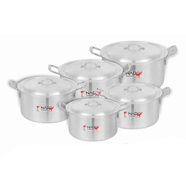 Nadstar Cookware Set 5Pcs Set With Lid &Amp; Handle Metal Finish Sufuria 2L 4L 5.5L 7L 9L 1X5