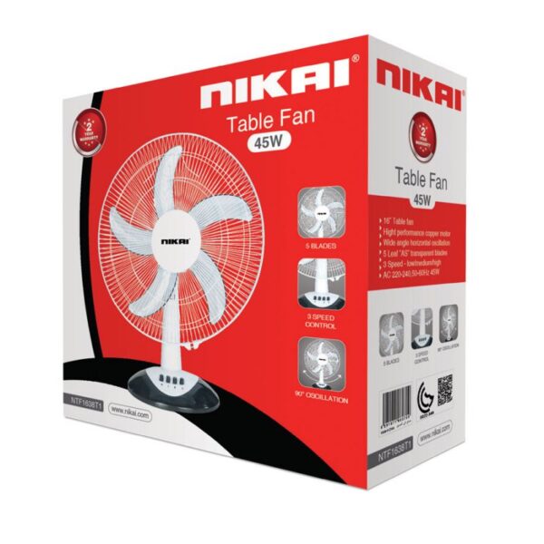 Nikai Table Fan 16&Quot; 41W High Performance Copper Motor Wide Angle Horizontal Oscillation 5 Leaf “As” Transparent  Blades Ntf1638T1