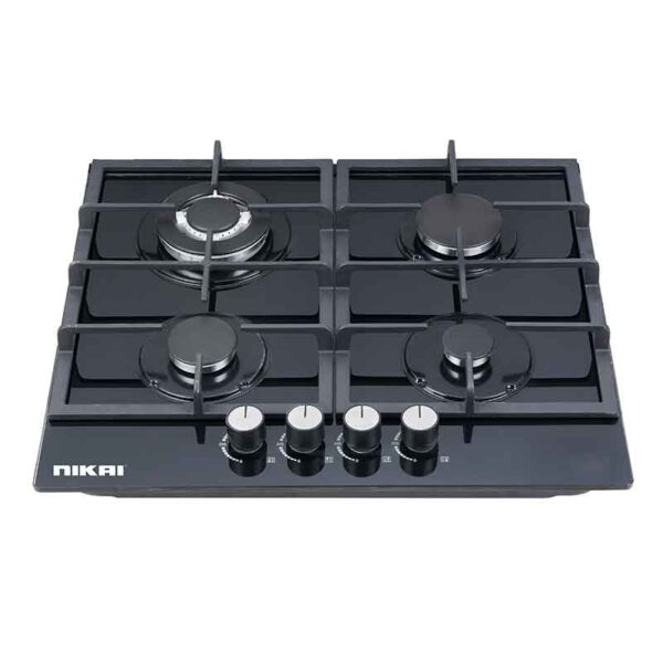 Nikai Gas Built In Hob Cast Iron Pan Support 4 Gas Burner With Ffd Projector And Auto Ignition 58X50X12Cm 8Mm Tempered  Glass Ngh44G