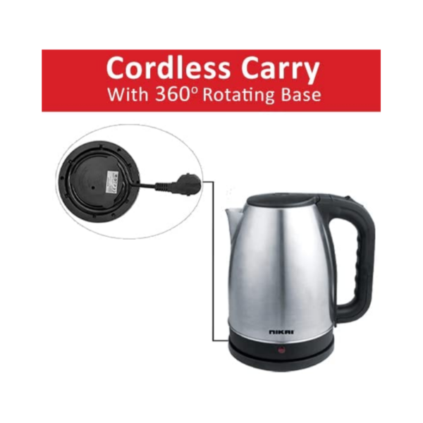 Nikai Electric Kettle 1.7L Stainless Steel 2200W With Filter And Boil Dry Protection With Auto-Shut Lid Nk420A