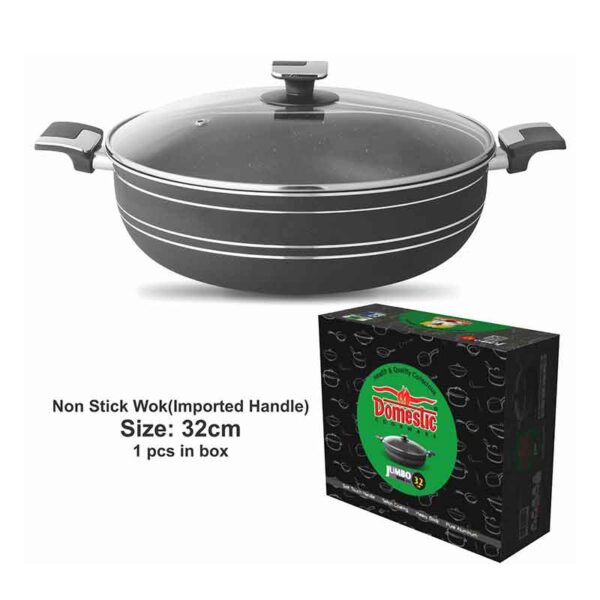 Nadstar Majestic Wok 32Cm With Handle &Amp; Lid Non Stick Marble Coating Heat Tempered Glass Lids Heat Resistant Bakelite Handles For Easy Grip W32